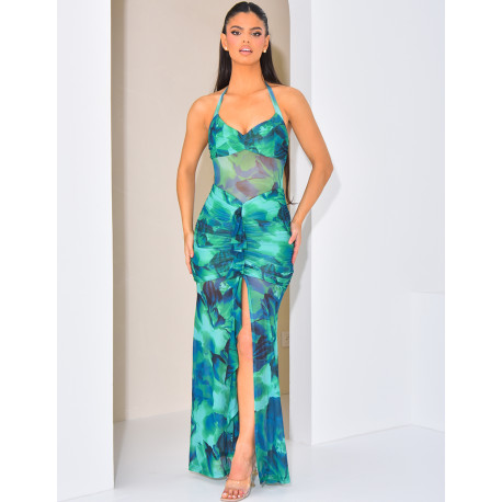 Robe en tulle à volants dos nu