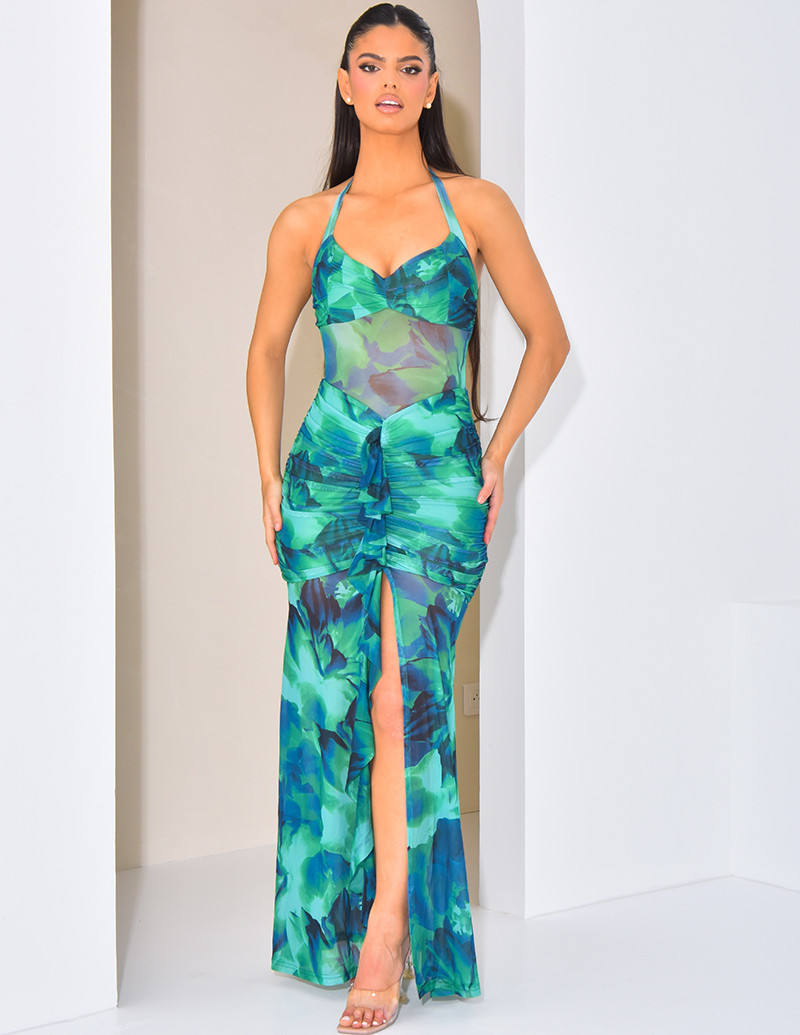 Robe en tulle à volants dos nu