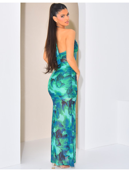 Robe en tulle à volants dos nu