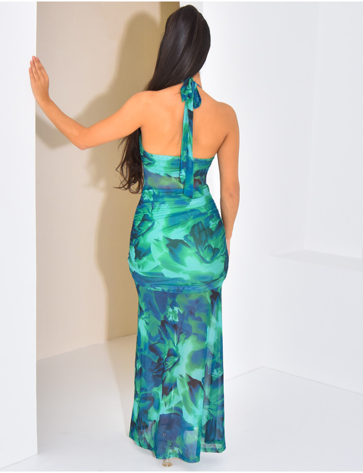 Robe en tulle à volants dos nu