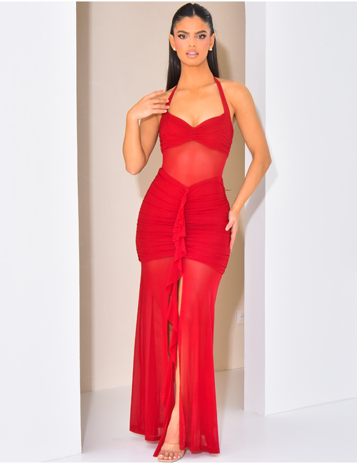 Robe en tulle à volants dos nu