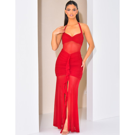 Robe en tulle à volants dos nu