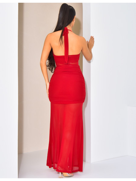 Neckholder-Kleid aus Tüll mit Rüschen