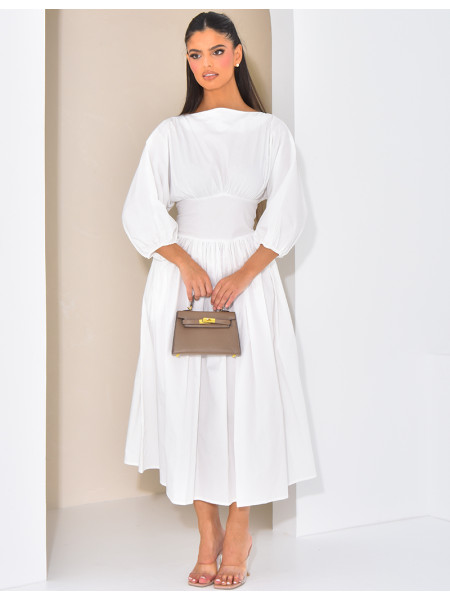 Long cotton dress fitted at the waist