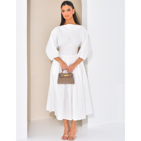Long cotton dress fitted at the waist