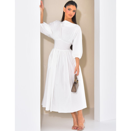 Long cotton dress fitted at the waist