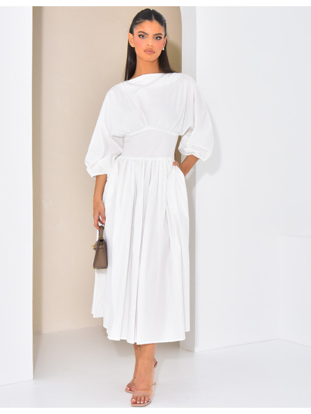 Long cotton dress fitted at the waist