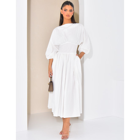 Long cotton dress fitted at the waist