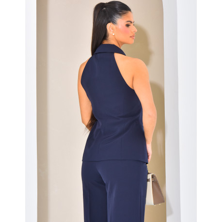 Blouse sans manche à boutons argentés