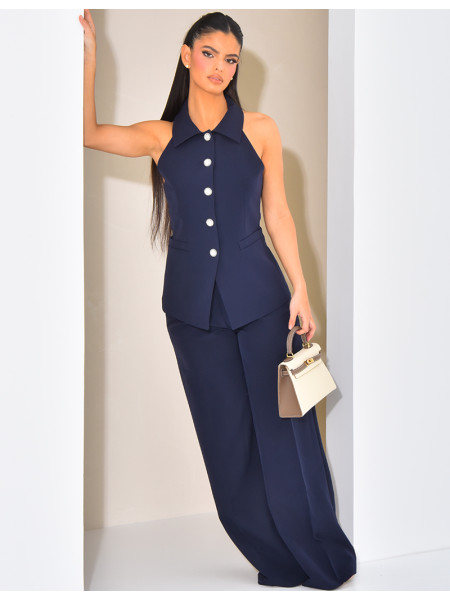 Blouse sans manche à boutons argentés