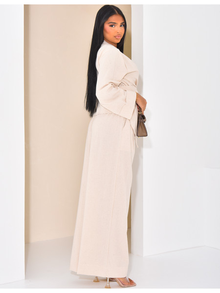 Ensemble en lin chemise cache-coeur et pantalon droit