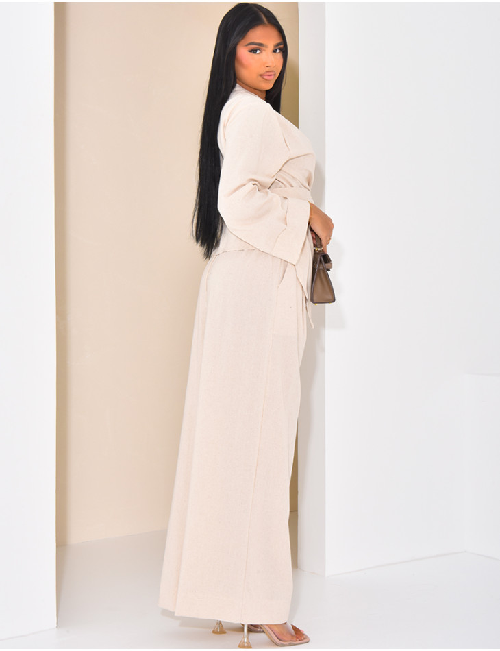 Ensemble en lin chemise cache-coeur et pantalon droit