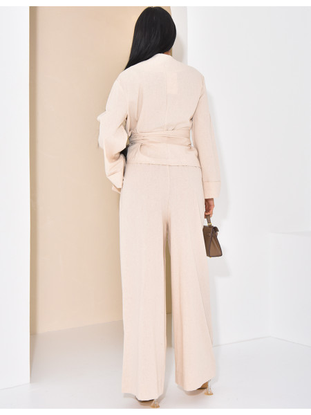 Ensemble en lin chemise cache-coeur et pantalon droit