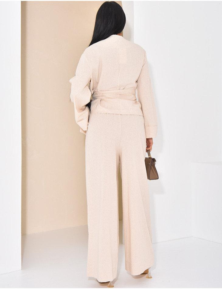 Ensemble en lin chemise cache-coeur et pantalon droit