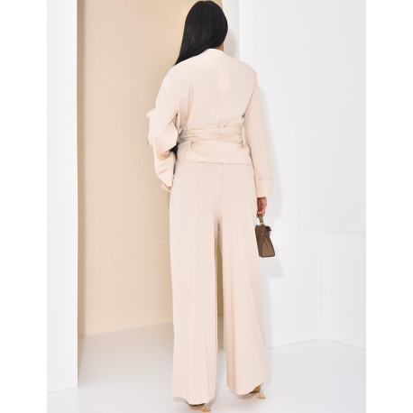 Ensemble en lin chemise cache-coeur et pantalon droit
