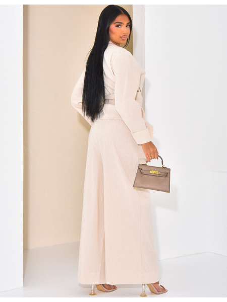 Ensemble en lin chemise cache-coeur et pantalon droit