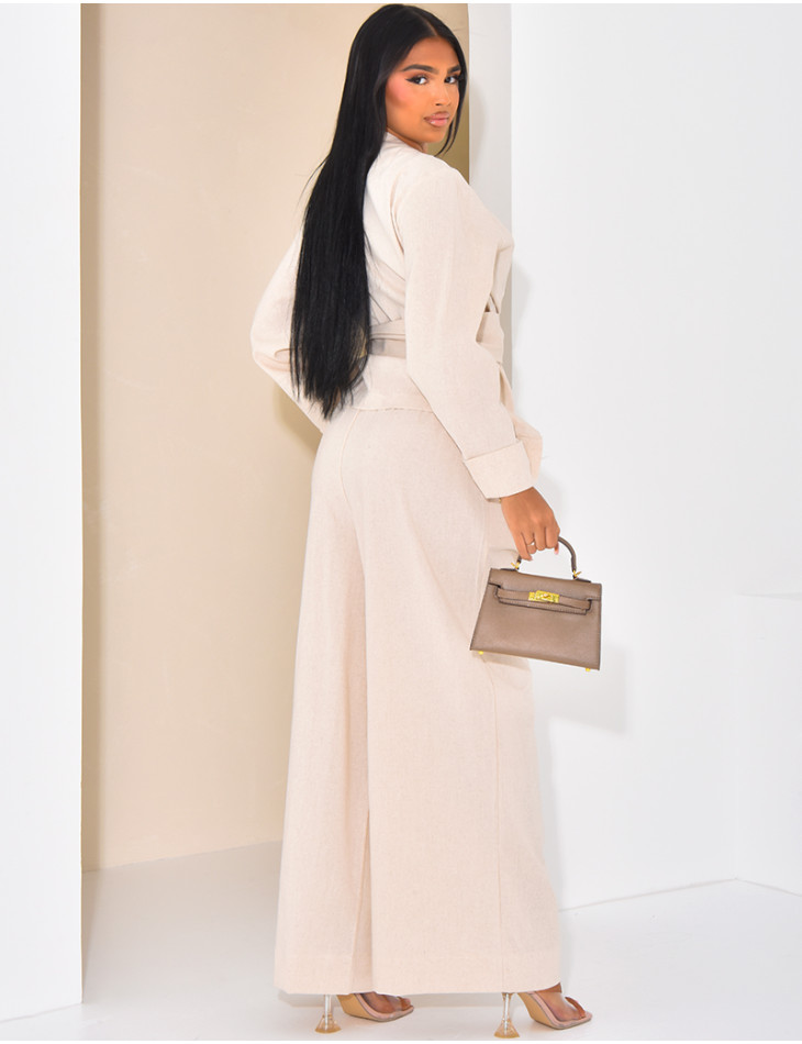 Ensemble en lin chemise cache-coeur et pantalon droit