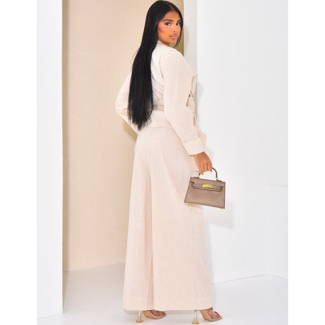 Ensemble en lin chemise cache-coeur et pantalon droit