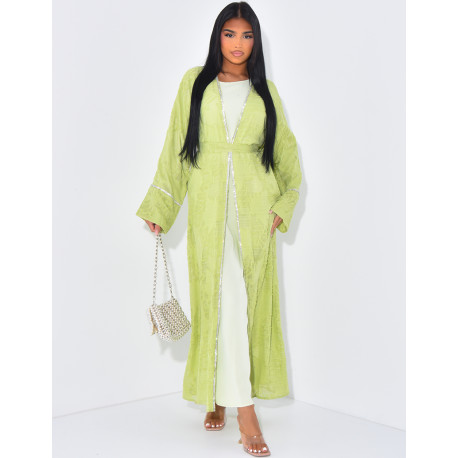 Ensemble robe sans manche et kimono texturé à strass