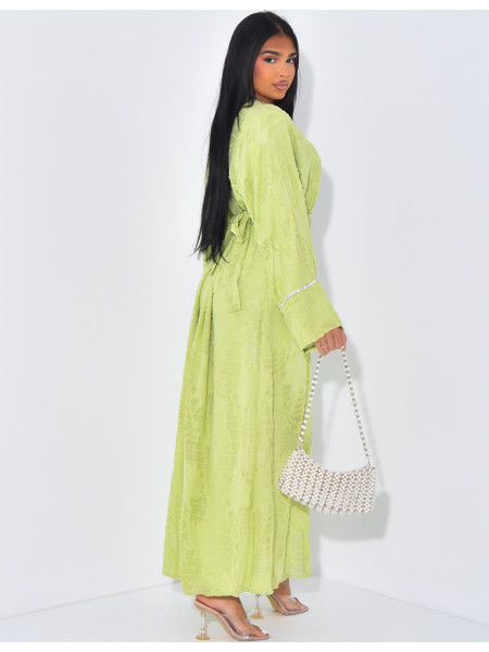 Ensemble robe sans manche et kimono texturé à strass