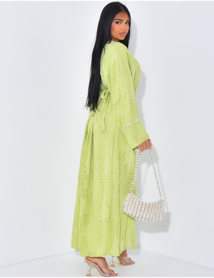 Ensemble robe sans manche et kimono texturé à strass