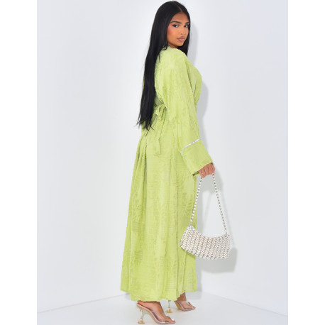 Ensemble robe sans manche et kimono texturé à strass