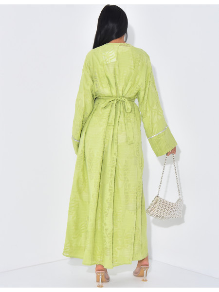 Ensemble robe sans manche et kimono texturé à strass