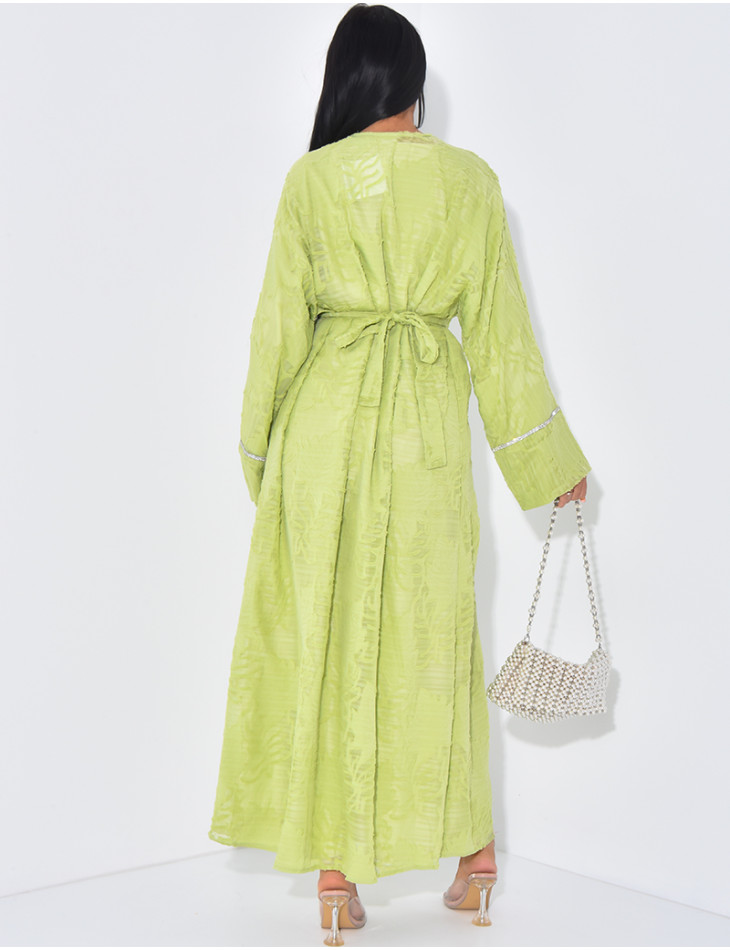 Ensemble robe sans manche et kimono texturé à strass