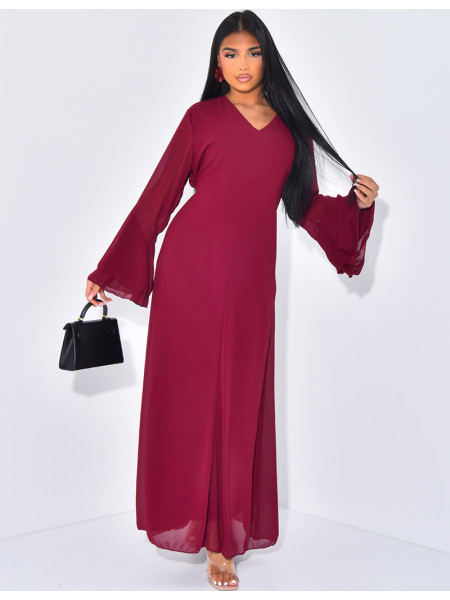 Langes Kleid aus gefüttertem Voile, im Rücken zu binden.