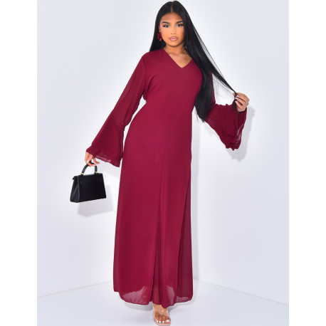 Langes Kleid aus gefüttertem Voile, im Rücken zu binden.