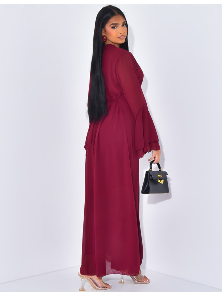 Langes Kleid aus gefüttertem Voile, im Rücken zu binden.
