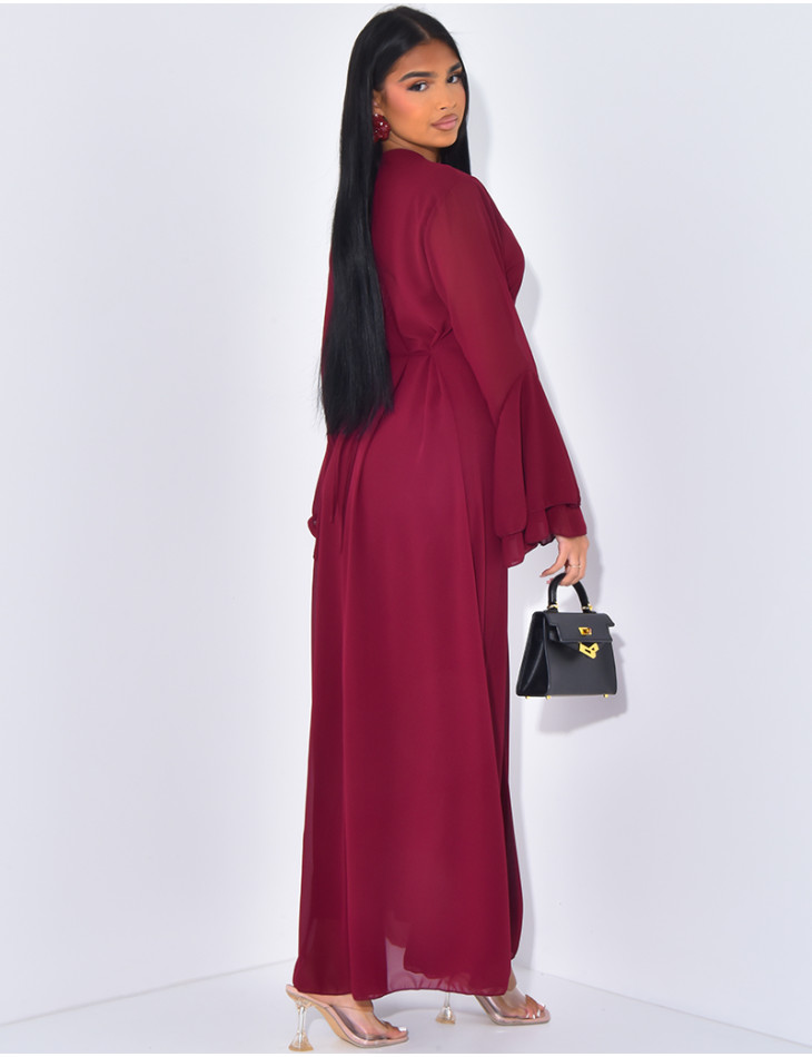 Langes Kleid aus gefüttertem Voile, im Rücken zu binden.
