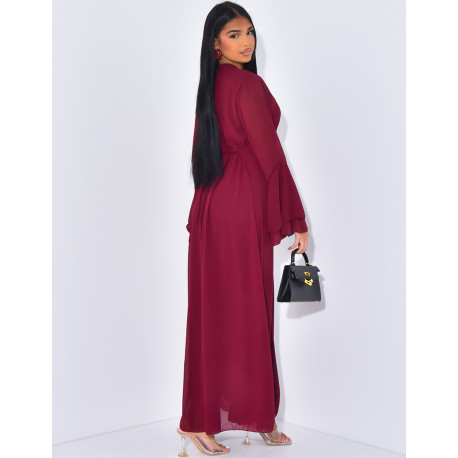 Langes Kleid aus gefüttertem Voile, im Rücken zu binden.