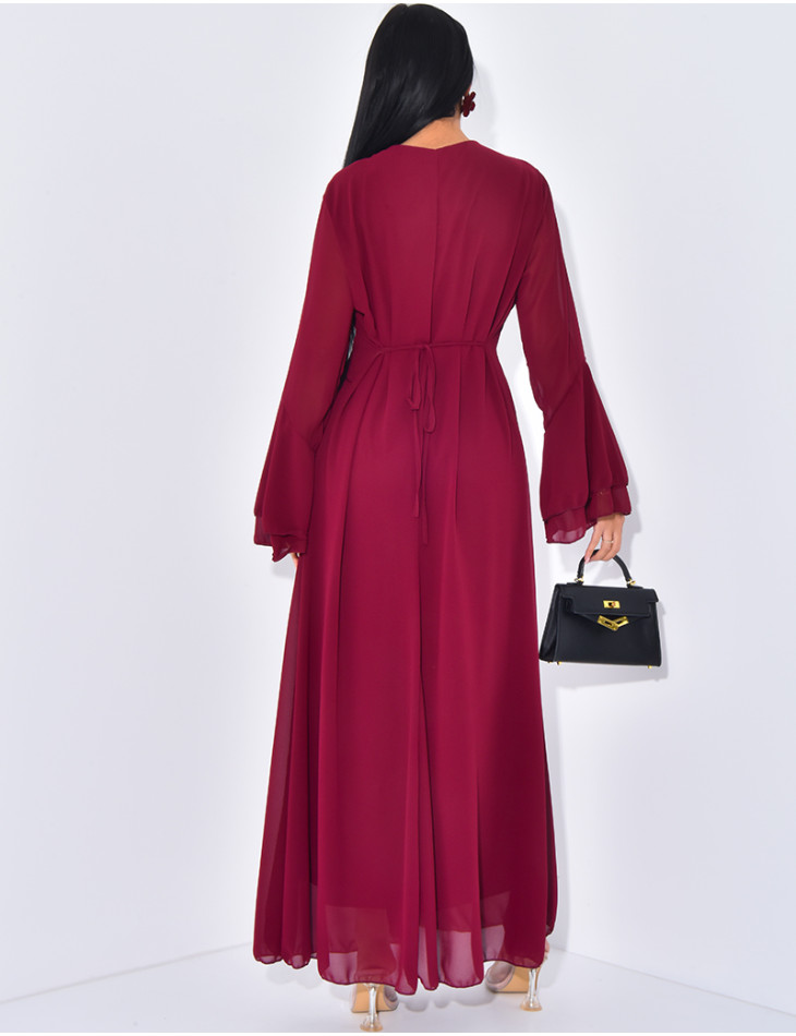 Langes Kleid aus gefüttertem Voile, im Rücken zu binden.