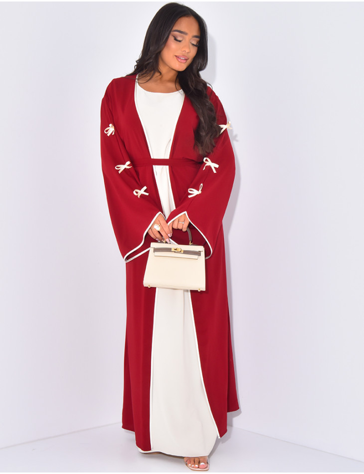 Sleeveless dress and kimono set with contrasting bows