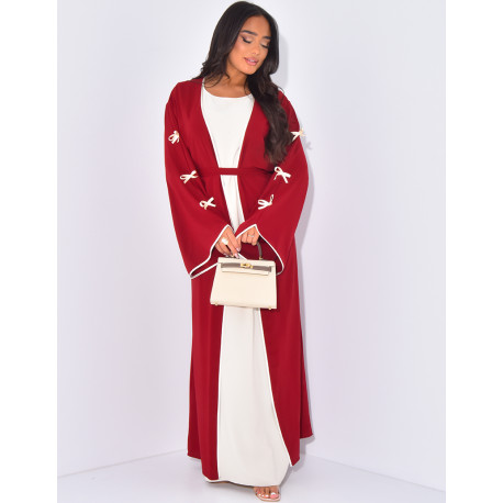 Sleeveless dress and kimono set with contrasting bows