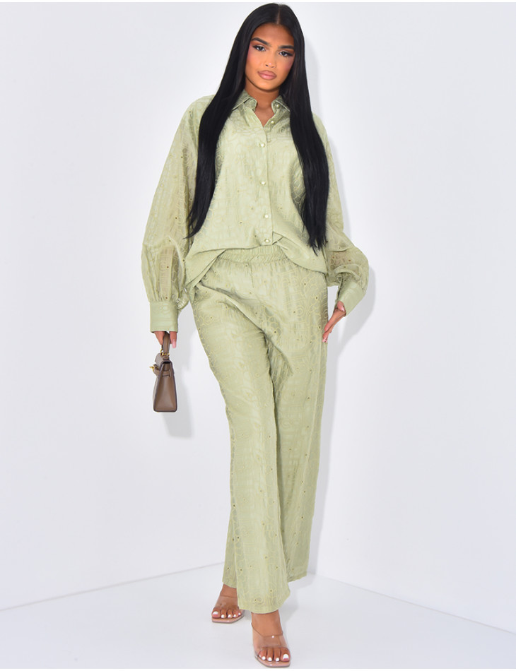 Trousers and embroidered shirt set