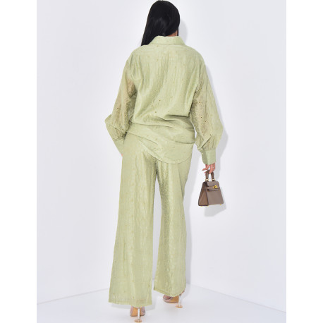 Ensemble pantalon et chemise brodé