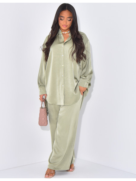 Set aus Hemd und gerader Hose aus Satin