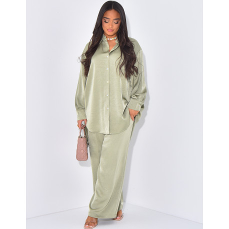 Set aus Hemd und gerader Hose aus Satin