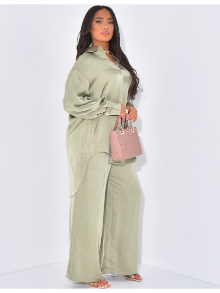 Set aus Hemd und gerader Hose aus Satin