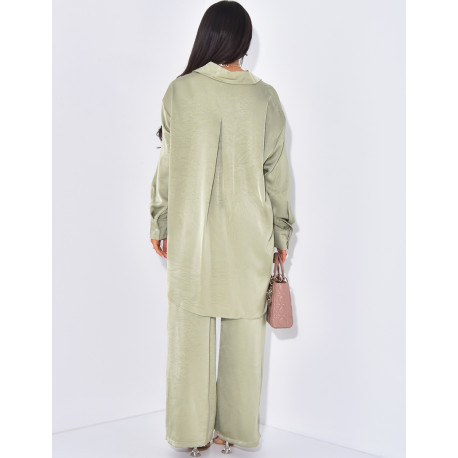 Set aus Hemd und gerader Hose aus Satin