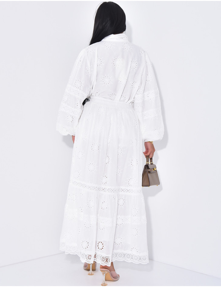 Skirt and shirt set with embroidered motifs