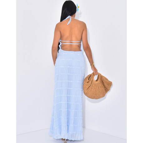 Robe longue en voile dos nu