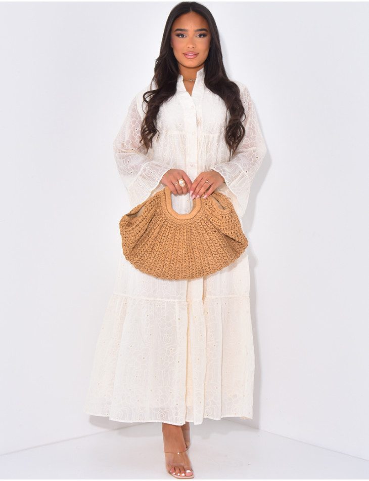 Langes,lockeres, besticktes Kleid