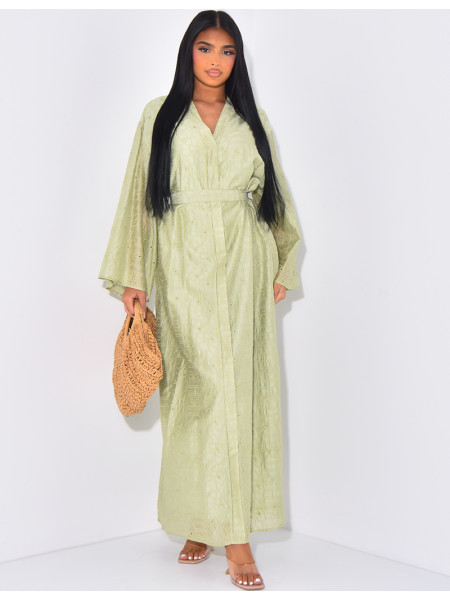 Langes Kleid mit bestickter Schleife