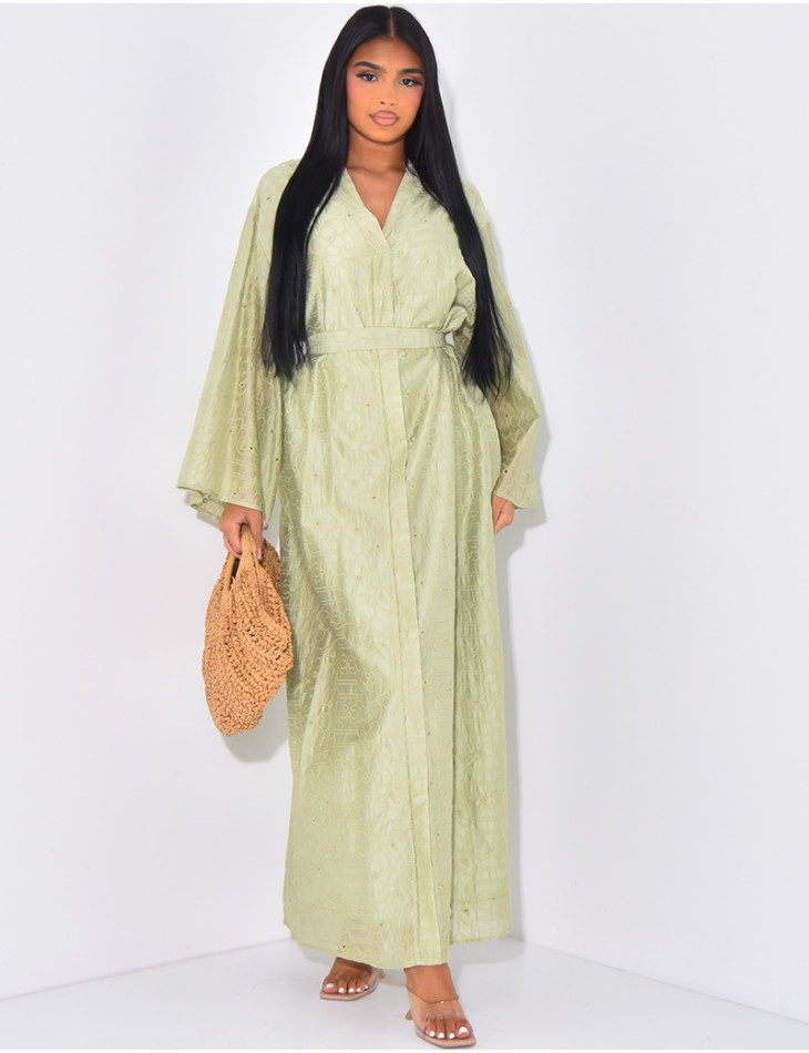 Langes Kleid mit bestickter Schleife