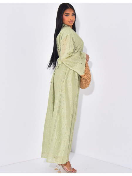 Langes Kleid mit bestickter Schleife