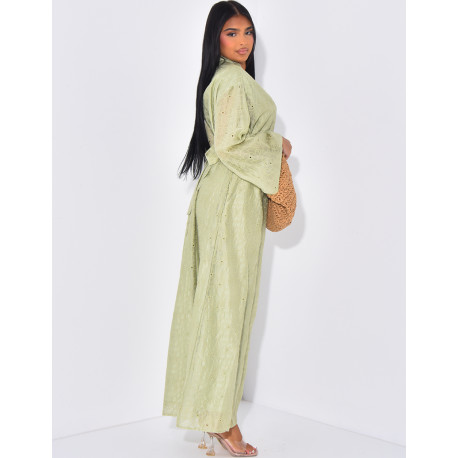 Langes Kleid mit bestickter Schleife