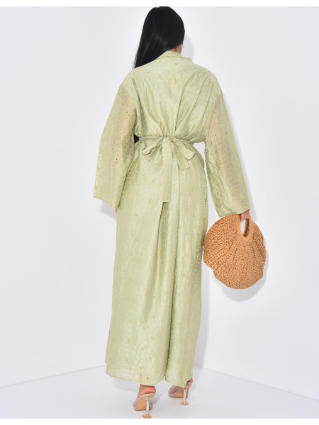 Langes Kleid mit bestickter Schleife